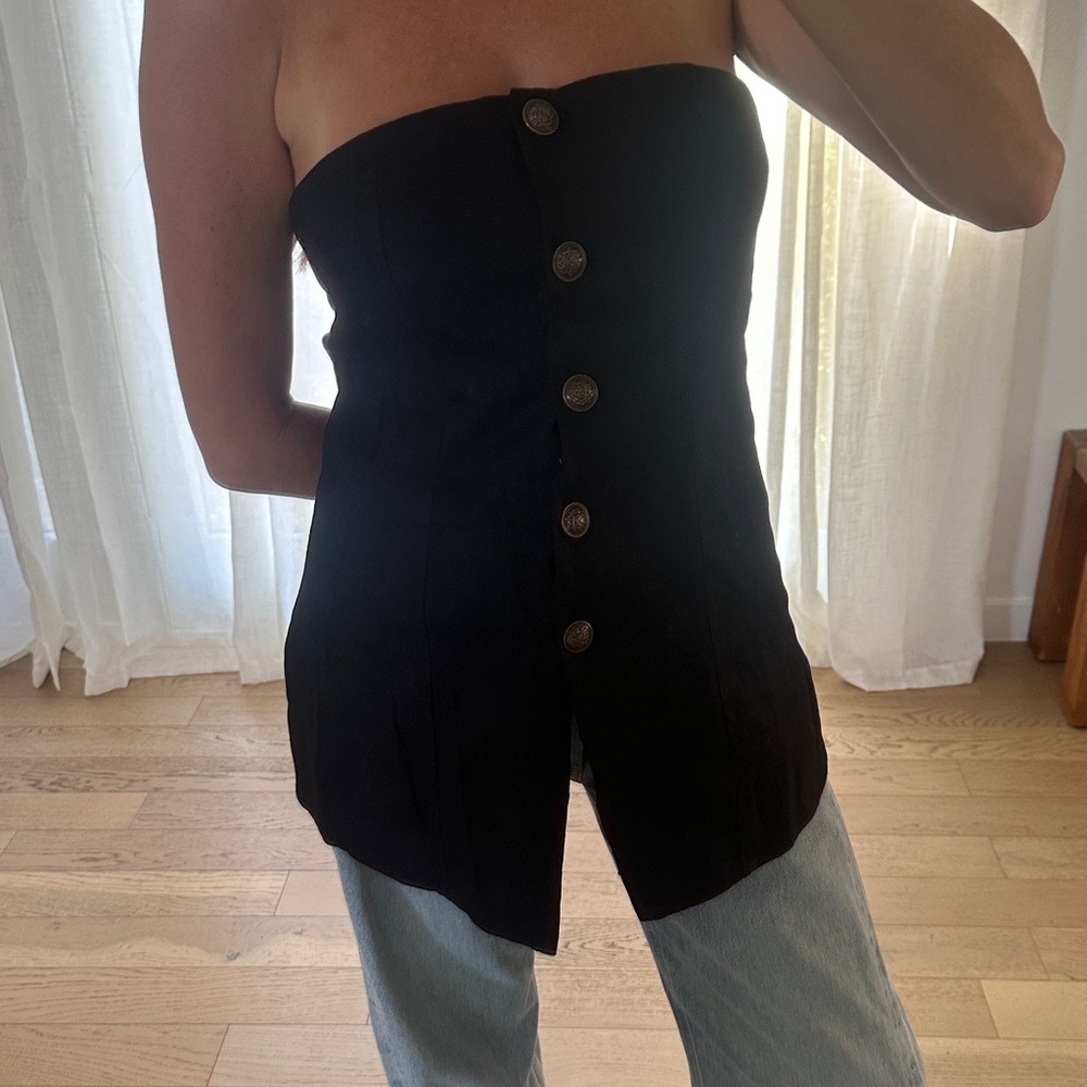 Free People Black Strapless Button-Down Top